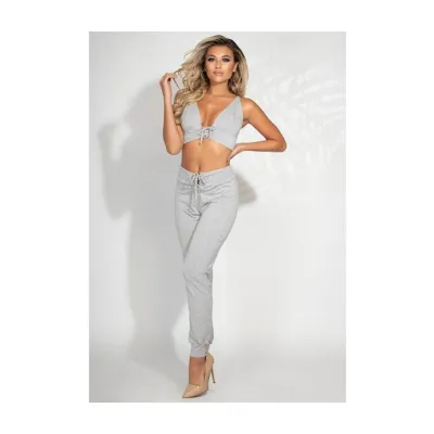 Flirtatious 2 piece Bralette And Jogger Set Grey Small