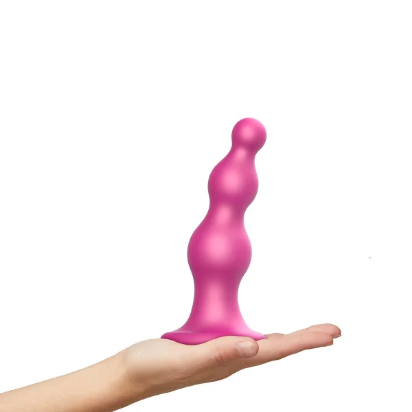 Strap-on-Me Hybrid Collection Beads Silicone Suction Cup Dildo - S Metallic Raspberry Pink