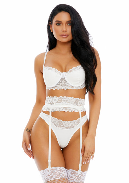 More than Lace Faux Leather Lingerie Set - White - Seductive Underwear