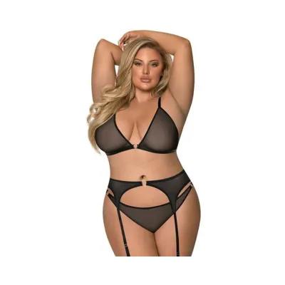 Magic Silk Sassy Bra Garter Rouched Panty Black Queen
