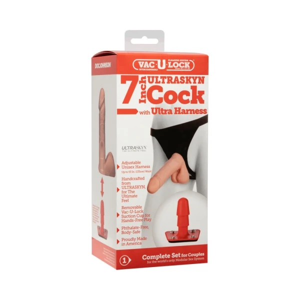 Vac-U-Lock 7" Ultraskyn Dildo with Ultra Harness - Beige