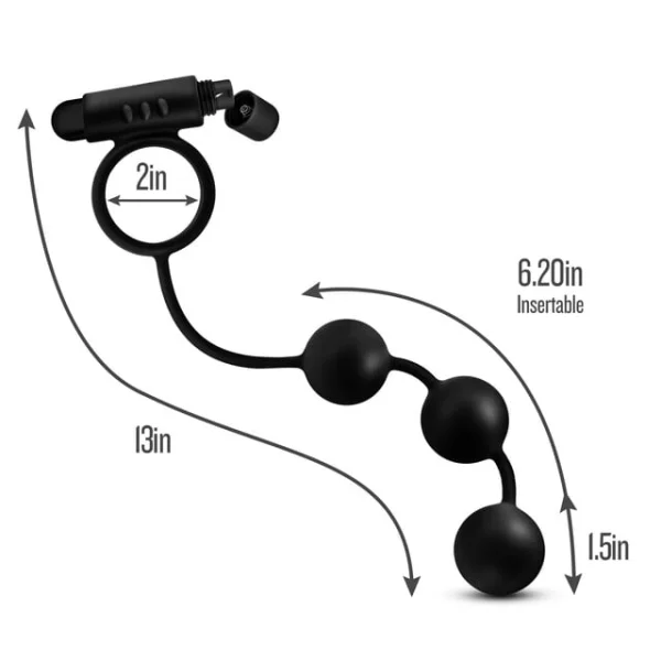Blush - Anal Adventures Platinum - Silicone Anal Beads w Vibrating C-Ring - Blac