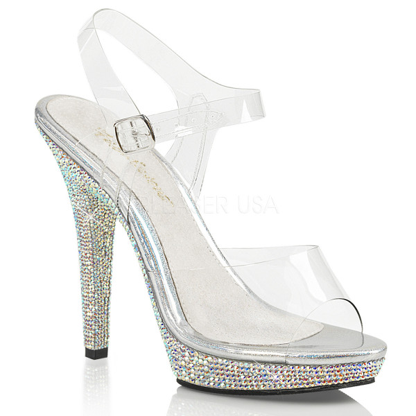 5 inches Heel, 3/4 inches PF Ankle Strap Sandal W/ Rhinestones