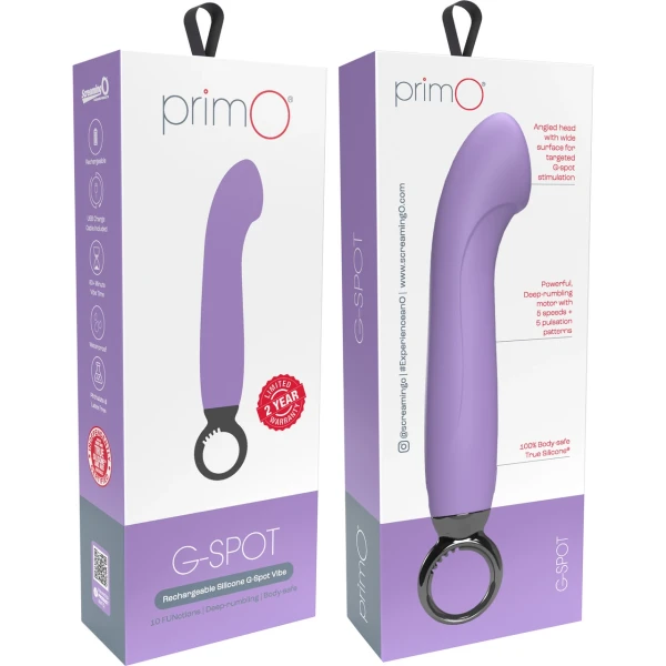 PrimO G-Spot Rechargeable Waterproof Silicone Vibrator By Screaming O - Lilac