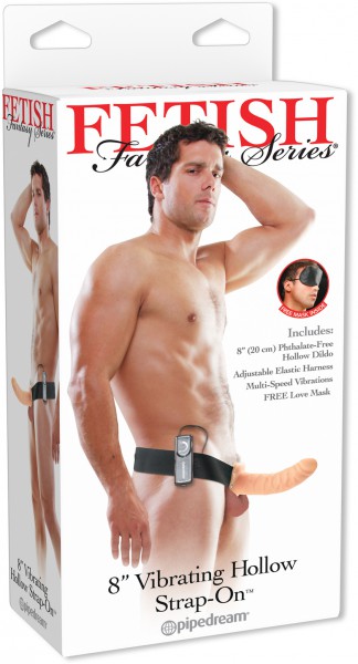 8" Vibrating Hollow Strap On Flesh