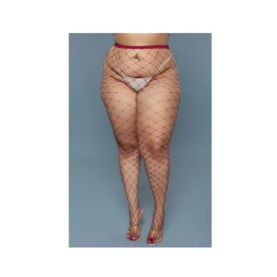 Women s Lingerie Bewicked Oversized Fishnet Pantyhose Burgundy Queen Size