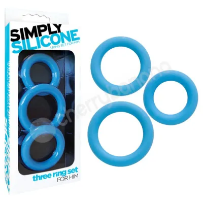 Simply Silicone Blue Three Cock Ring Set For Him 3 Pack