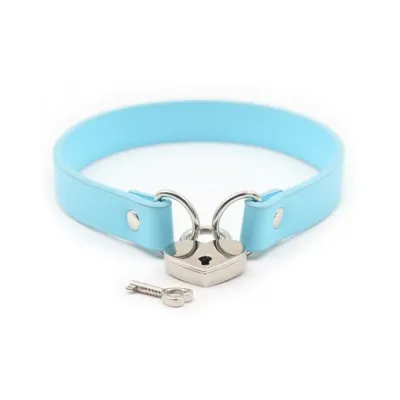 Bondage Kits Sets Ple sur Pvc Collar With Heart Lock Key Aqua
