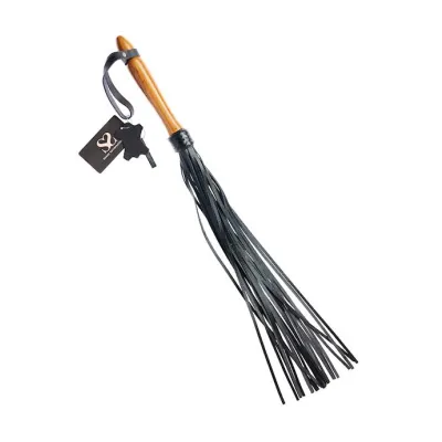 Bound X Textured Leather Flogger With Wooden Handle