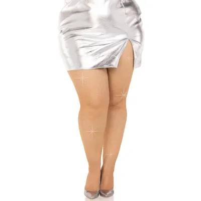 Colby Rhinestone Fishnet Tights 1x 2x Caramel