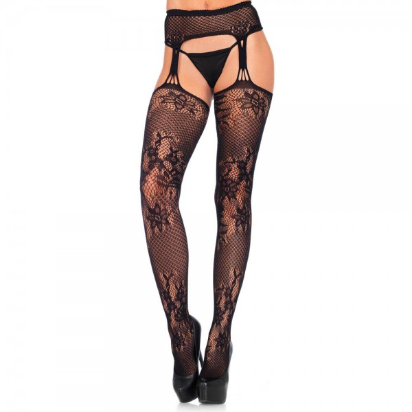 Leg Avenue Allure Net Garter Belt Stockings UK 8 to 14