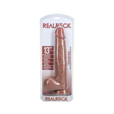 Extreme Dildos Realrock Extra Long 13 In Dildo With Balls Tan