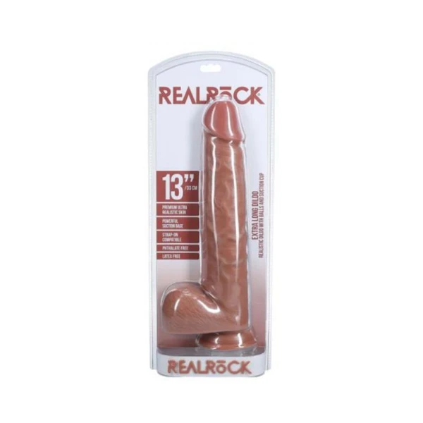 Extreme Dildos: Realrock Extra Long 13 In. Dildo With Balls Tan