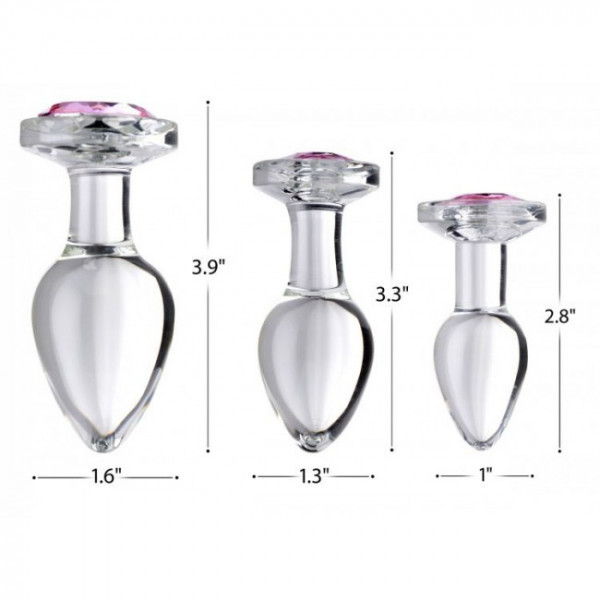 Booty Sparks Glass Butt Plug Set (Pink Gem)