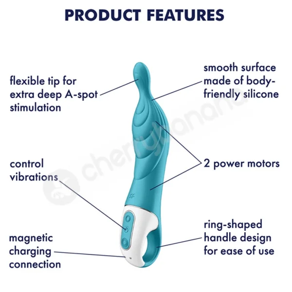 Satisfyer A-Mazing 2 Teal Silicone Ribbed A-Spot Stimulation Vibrator