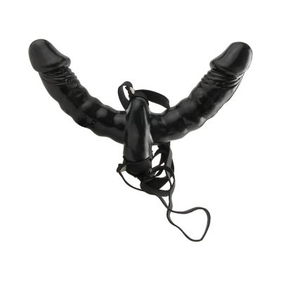Vibrating Double Delight Strap On Black