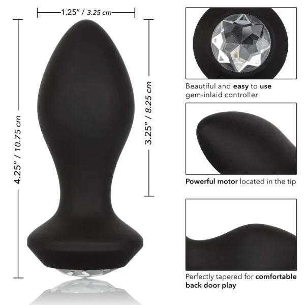 Power Gem Silicone Vibrating Petite Crystal Anal Probe by CalExotics - Black