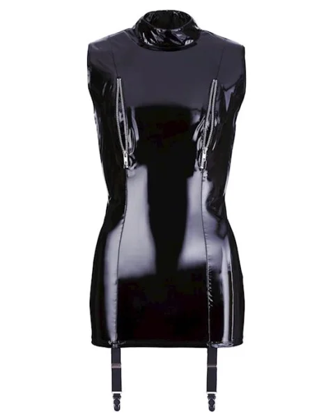 Vinyl Dress With Suspenders  - Black - Medium