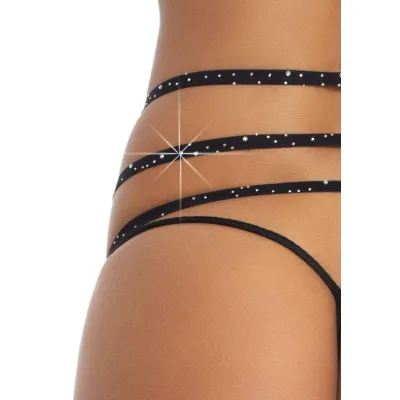 Strappy Elastic Rhinestone Garter Black One Size