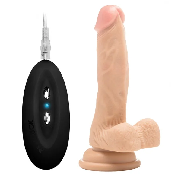 RealRock 7 Inch Vibrating Realistic Cock With Scrotum - 2 x AAA