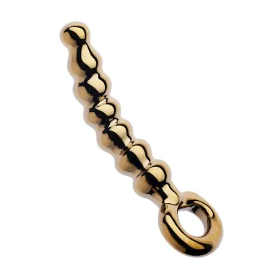 Lucent Magique Gold Glass Beaded Butt Plug Gold 6 4 Inch