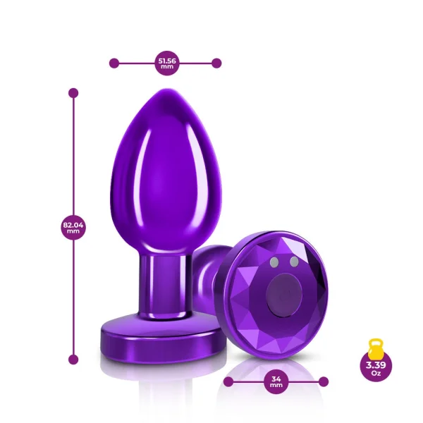 Cheeky Charms - Rechargeable Vibrating Metal Butt  Plug With Remote Control - Purple - Medium -  Preorder Only