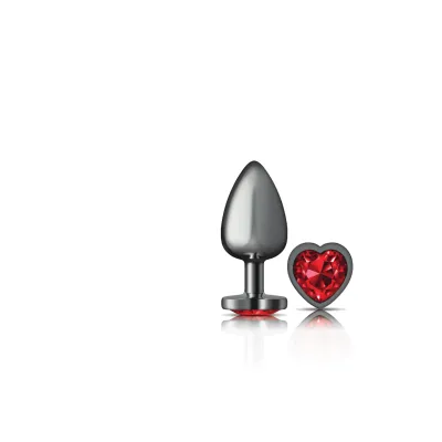 Cheeky Charms Gunmetal Metal Butt Plug Heart Dark Red Large