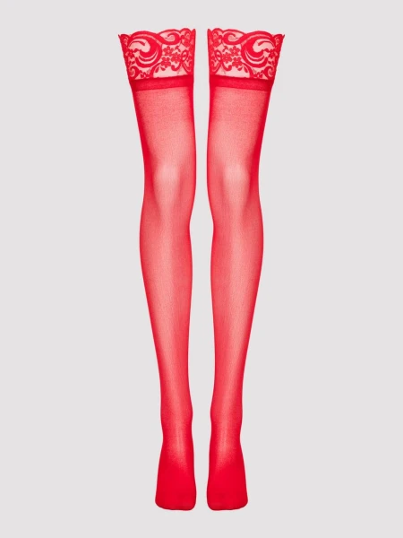 Lovehoney Plus Size Red Sheer Lace Top Thigh High Stockings