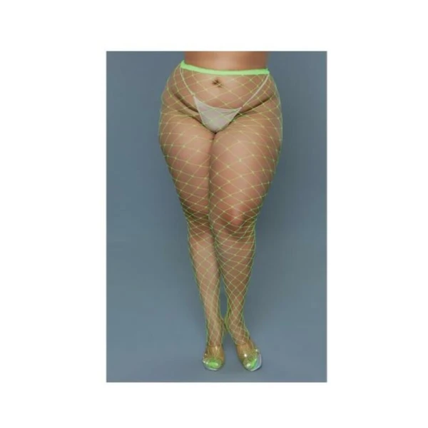 Women's Lingerie: Bewicked Oversized Fishnet Pantyhose Neon Green Queen Size