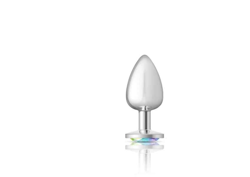 Cheeky Charms - Silver Metal Butt Plug - Round - Clear - Large