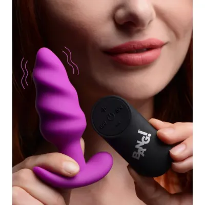 Remote Control 21x Vibrating Silicone Swirl Butt Plug Purple