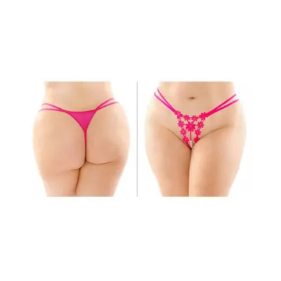 Aster Crotchless Strappy Flower Pearl Thong Pink Queen