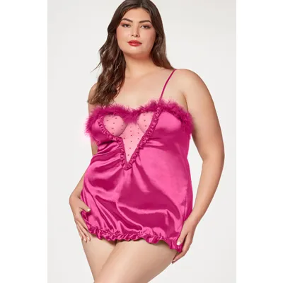 Seven Til Midnight Vintage Glam Pink Crepe Chemise with Marabou Trim