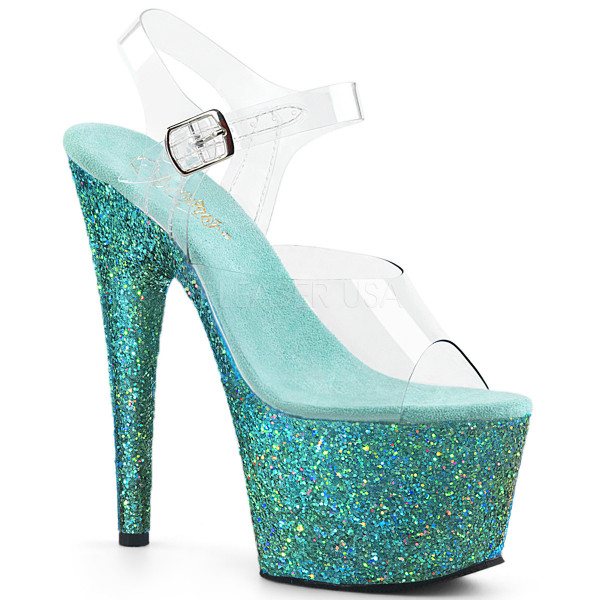 7 inches Heel, 2 3/4 inches PF Ankle Strap Sandal w/ Glitter Bottom — image 9 of 25