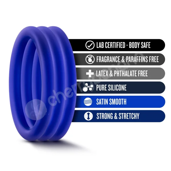 Performance VS3 Pure Premium Silicone Blue Cock Rings Large 3 Pack