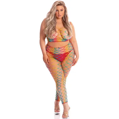 Pink Lipstick Roy G Biv 2 Pc Bodystocking Bodystocking 1x 3x Rainbow