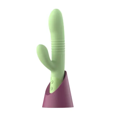 The Coelho Telescopic Thrusting Silicone Rabbit Vibe with Charging Stand