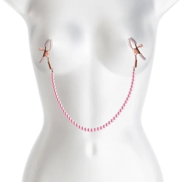 Bound Adjustable DC1 Pearl Chain Nipple Clamps by NS Novelties - Rose Gold & Pink
