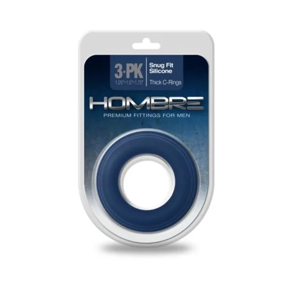 Hombre Snug Fit Silicone Thick C-rings 3pk Navy
