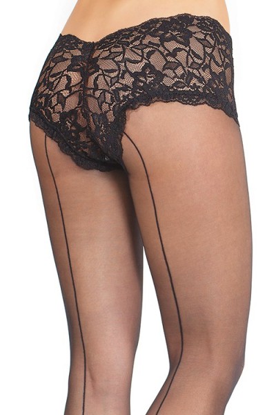 Coquette Top Drawer Black Pantyhose With Lace Boyshort
