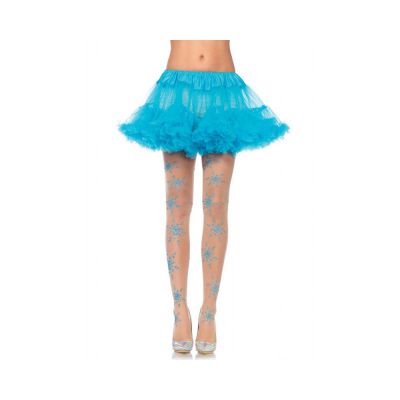 Let It Snow Spandex Sheer Glitter Snowflake Pantyhose Nude blue O s