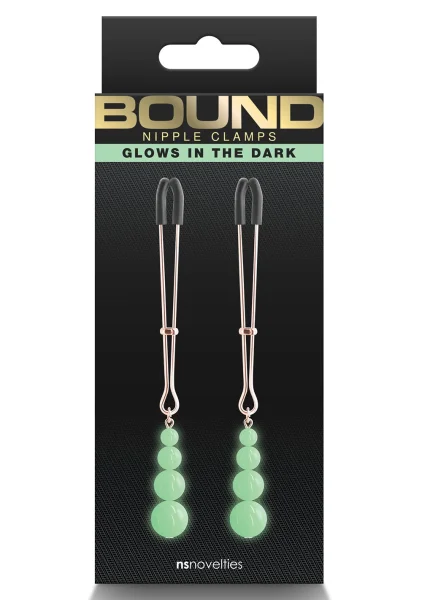 Bound Adjustable G2 Glow In The Dark Nipple Clamps by NS Novelties - Gunmetal
