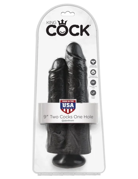 King Cock 9" Two Cocks One Hole: Black