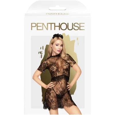 Penthouse Poison Cookie Black Lace Mini Dress with Thong Set