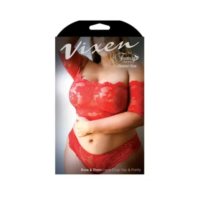 Vixen Rose Thorn Lace Crop Top Matching Panty Red Queen