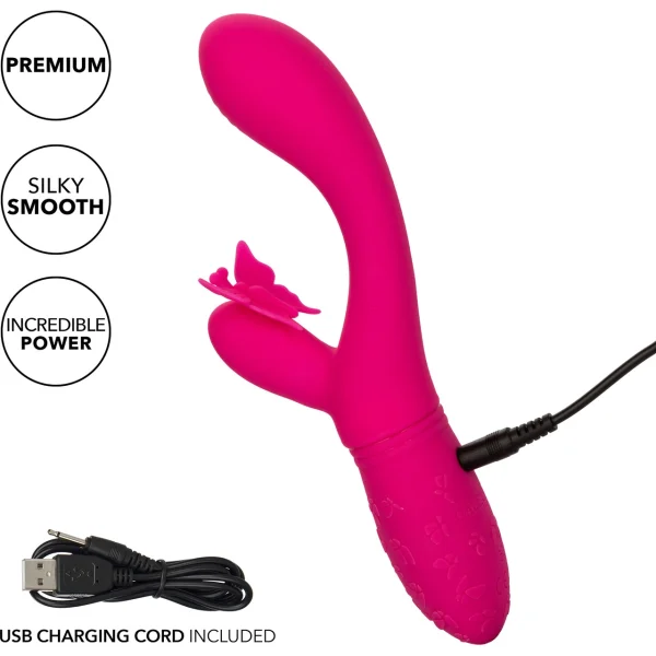 Rechargeable Butterfly Kiss Silicone Flutter Dual Stimulation Vibrator By CalExotics - Pink