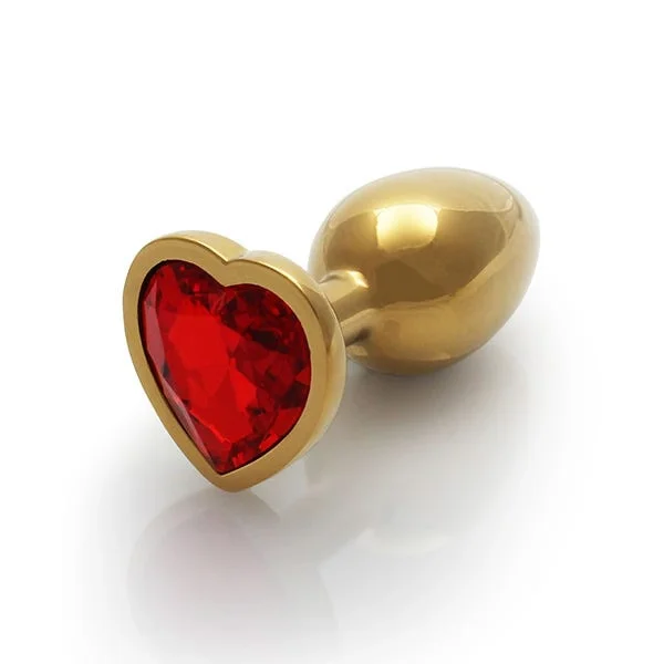 Ouch Red Heart Gem Metal Gold Plug Small