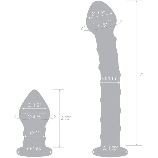 Gläs Double Penetration Swirly Galss Dildo and Butt Plug Set