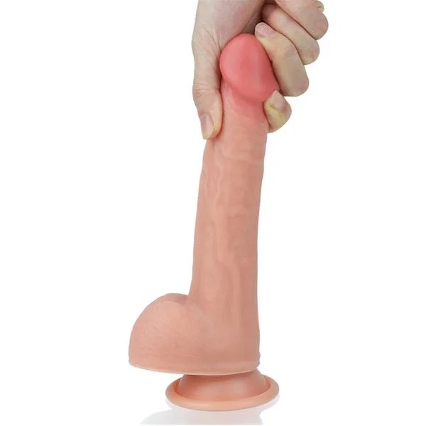 Lovetoy 8-Inch Dual Layered Curved Platinum Silicone Nature Cock Dildo with Balls