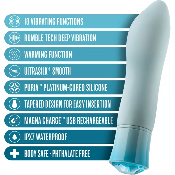 Oh My Gem Ardor Rechargeable Waterproof Silicone Warming Vibrator By Blush - Aquamarine